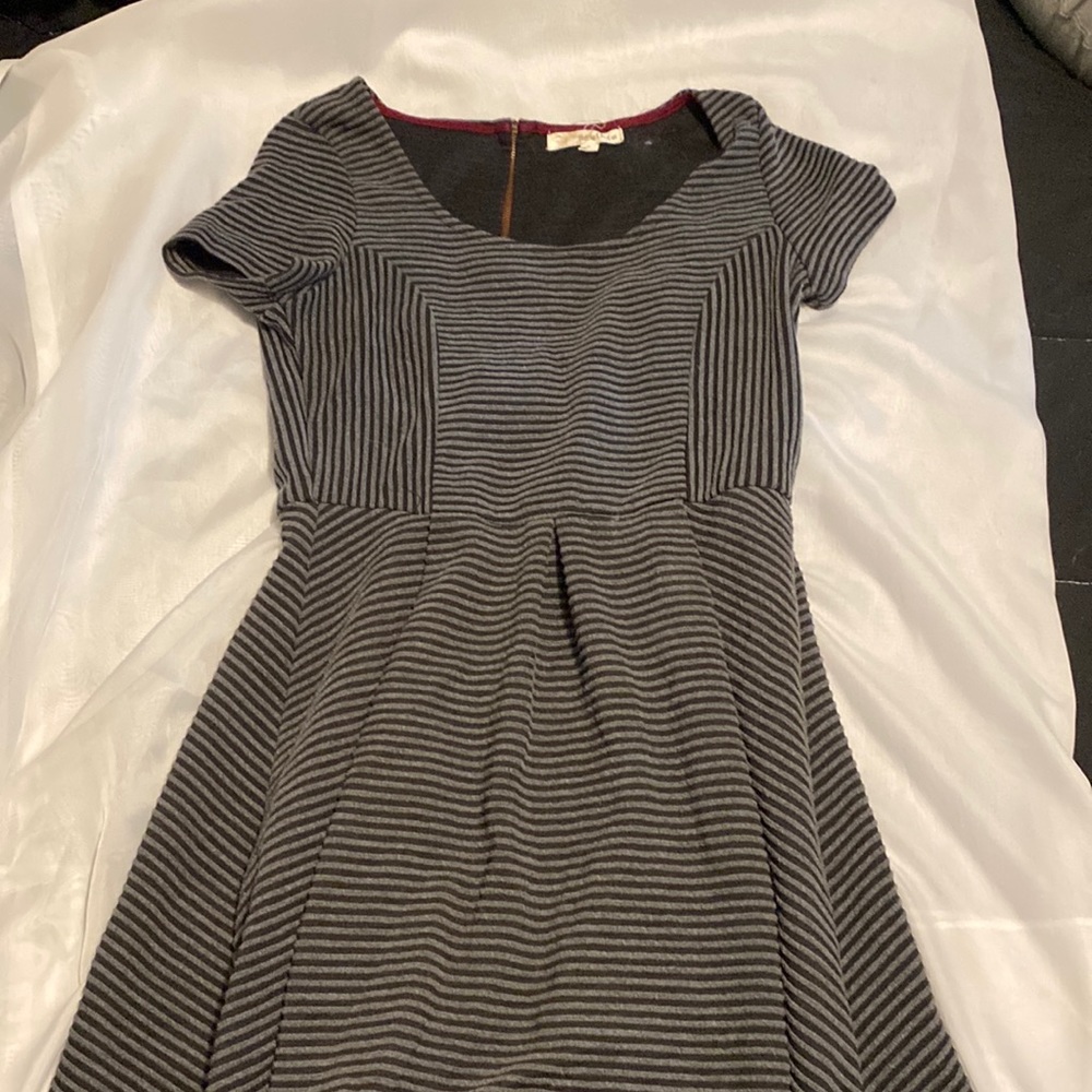 Grey Black Stiped Skater Dress